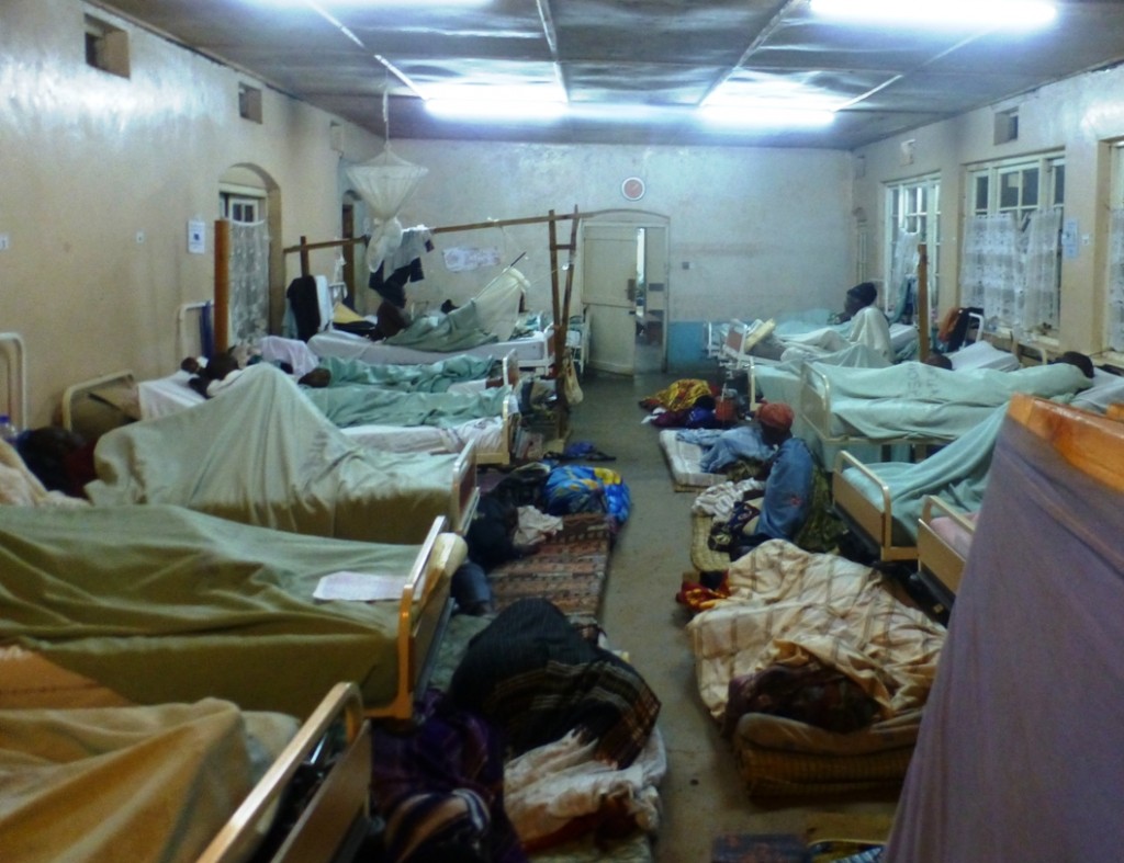 Mattresses on the floor of male surgical ward at night to take patients or their attendants..